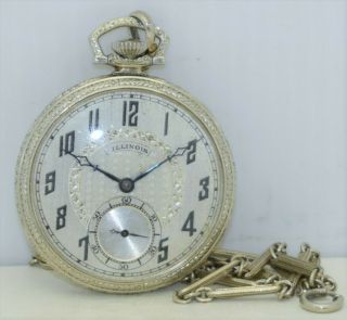 Illinois Vintage Pocket Watch 12s 21j Grade 279 C.  1926 Fancy Dial & Case W/chain