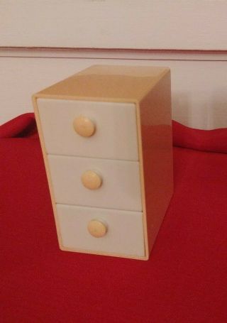 Vintage Pink & White Plastic 3 Chest Of Drawers Dresser Doll House Miniature