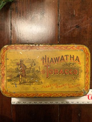 Vintage Antique Hiawatha American Indian Tobacco Tin Can Detroit Michigan,  Rare