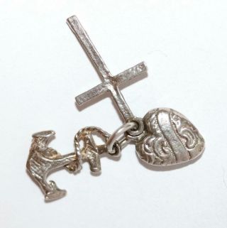 Faith Hope Charity Sterling Silver Vintage Bracelet Charm Pendant 3.  2g