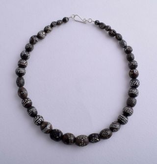 Very Rare Antique Black Coral Inlaid Beads Necklace -