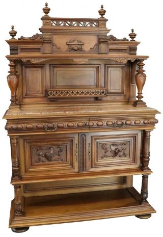 Henry Ii Server Sideboard Antique French Renaissance 1900 Walnut Marble 2