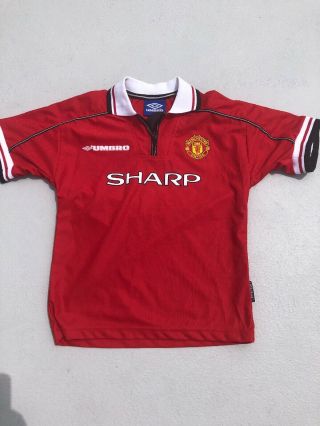 Vtg “98 - 00” Umbro Boys Sz 146 M Manchester United Football Jersey Sharp:red