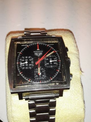 Monaco Heuer Tool No.  033 1972 Rare Square Black Dail Chronograph Mens Watch