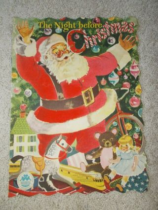 Vintage Linen Night Before Christmas 1949 Merrill Childs Large Book 13 " Flocked