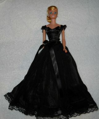 Vintage Blonde Swirl Ponytail Barbie Doll With Stunning Black Gown 2