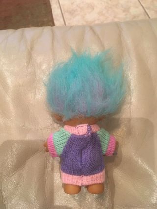 Vintage Rainbow Sweater Girl Troll Doll Russ 4 1/2” Teal Hair 2
