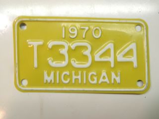 1970 Michigan Motorcycle License Plate T3344