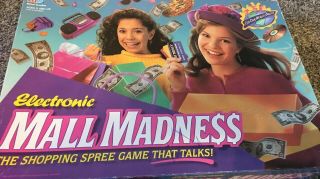 Vintage 1989 Electronic Mall Madness Board Game Milton Bradley - 95 Complete