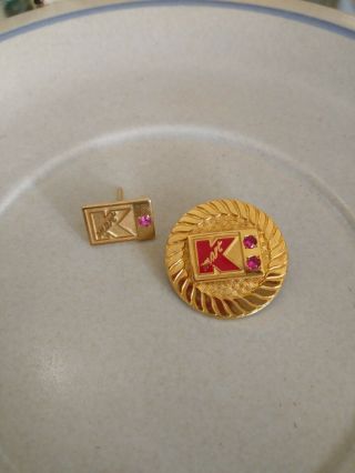Vintage K Mart Service Pins W/ Gemstone Tie Tack