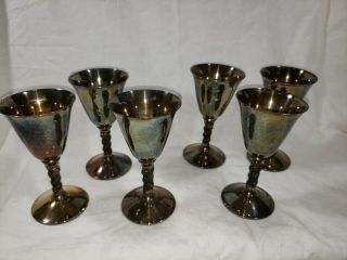 Vintage Fb Rogers Silver Plate Wine Glasses Set Of 6 Made In Spain