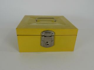 Vintage Hamilton Skotch Corp Metal Yellow Porta - File Box 9x9x4 " With Key