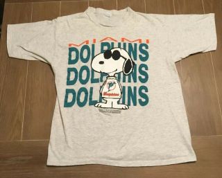 Vintage 1970’s Nfl Miami Dolphins Snoopy Peanuts T Shirt Size L