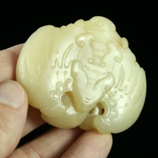 Chinese White Jade Pendant Carved Bat & Peaches Jadeite 19th C