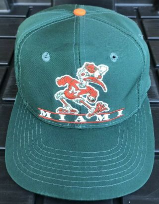 Vintage 90s Miami Hurricanes The Game Plain Logo Snapback Hat Cap Green