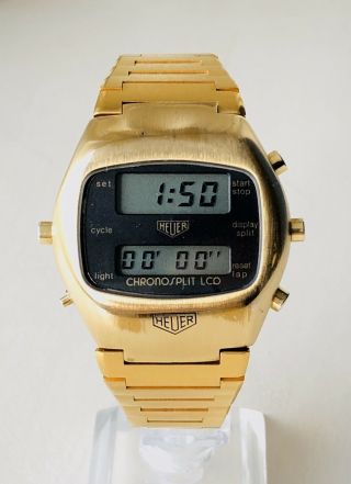 Vintage & Rare 1972 Heuer Gold Chronosplit Digital Lcd Men’s Steel Watch