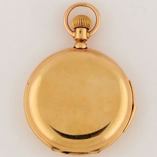 Swiss 14K Gold Hunting Case ¼ Quarter Repeater Pocket Watch 50.  5mm 3