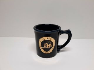 Vintage U.  S.  Navy Seabees Coffee Cup Mug With Gold Logo Seabees On Bottom
