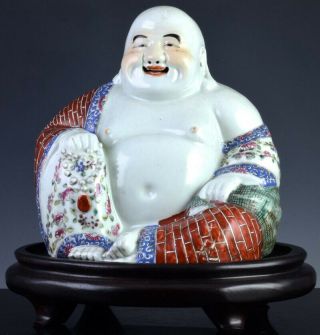 Great Large Old Chinese Famille Rose Porcelain Happy Lucky Buddha Figure Marked