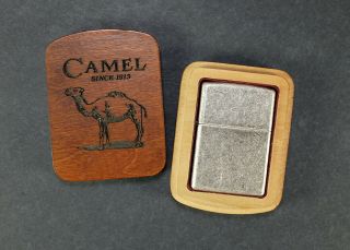 1998 Zippo Camel Advertising Cigarette Lighter In Wood Box Steel Look