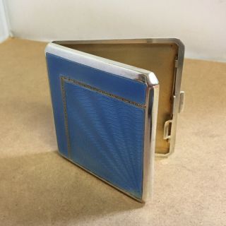 Sterling Silver Cigarette Case Blue Guilloche Enamel Birmingham 1933