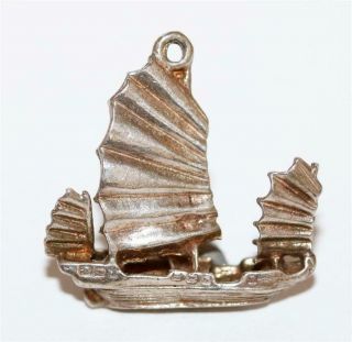 Chinese Junk Boat Sterling Silver 925 Vintage Bracelet Charm 2.  4g 2
