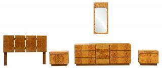 Mid Century Modern Baughman Burl Wood Bedroom Dresser Nightstands Headboard 70s