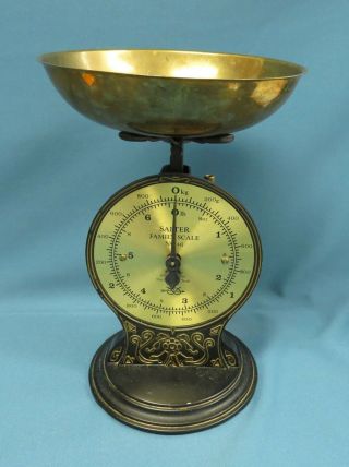 Vintage Salter Family Scale No.  46 Brass Face & Bowl 6 Lb 8 Oz Made In England