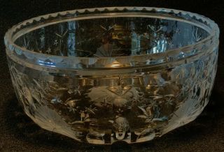 Antique C.  1910s Signed Hawkes American Brilliant Period Cut Glass Bowl - Minty