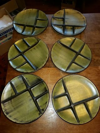 Vintage Adolf Burkart Handarbeit Switzerland Set Of 6 Ceramic 9 " Fondue Plates