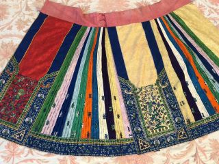 Antique Chinese Embroidered Skirt Yellow & Colorful Birds Bats Phoenix Pleated