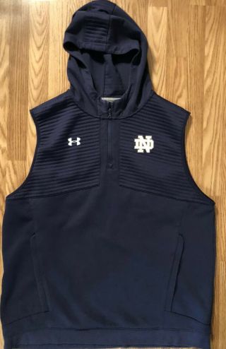 Notre Dame Football Team Issued Under Armour Hooded Vest Xl