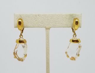 Vintage Estate Kjl Kenneth Jay Lane Gold Tone Glass Prism Drop Dangle Earrings