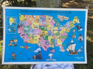 Rare Vintage Metropolitan Met Life Peanuts Snoopy Schulz United States Map Print