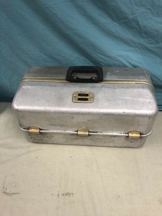 Vintage 1950s Umco 1000a Aluminum Fishing Tackle Box Fold Out Trays Made In Usa