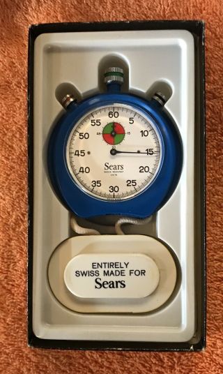 Vintage Sears 19921 Red Stopwatch Shock Resistant Swiss Made 1/5 th Box 2