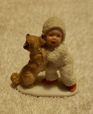 Vintage Antique Miniature Bisque German Snow Baby With Dog Figurine - Germany