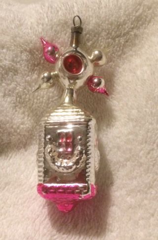 Vtg Antique German Mercury Glass Star House Xmas Ornament Pink Fancy Bulb Mica