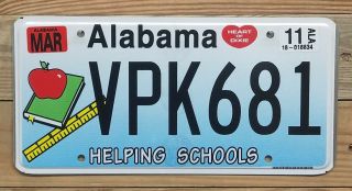 Alabama 2011 Helping Schools License Plate/tag - Vpk681 Flat