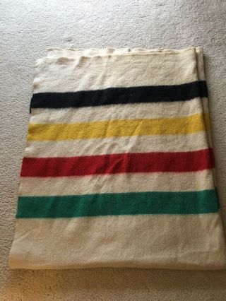 Antique/vintage Striped Wool Hudson Bay Style Blanket 72” X 92” Golden Dawn