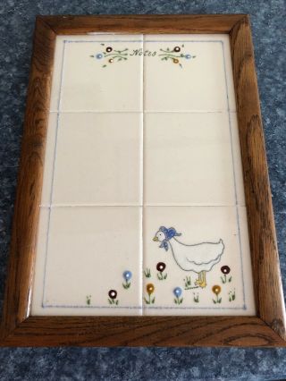 Vintage Tile Note Memo Board Ceramic Tile Country Goose Wood Frame 1984 Jeanine