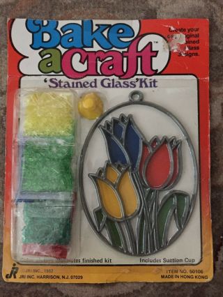 Vintage 1982 Bake A Craft Flowers Tulips Stained Glass Kit Noc Card