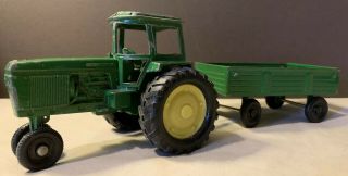 Vintage Ertl Die Cast Green Farm Tractor With Trailer