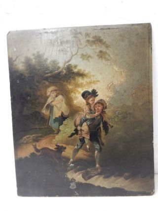 really old PAINTING antique oil wood panel 3