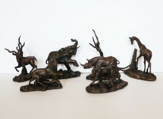 Franklin African Wildlife Bronzes - Antique A,  Full Set In Orig.  Packaging
