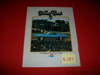 Vintage 1974 Chevrolet Monte Carlo S & Landau Dealer Brochure Specs Accessories