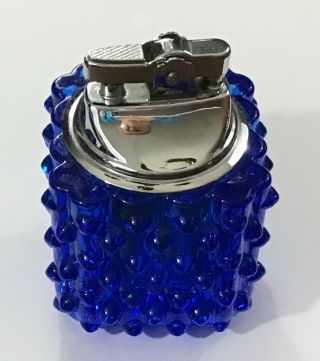 Vintage Cobalt Blue Silver Fenton Hobnail Cigarette Lighter
