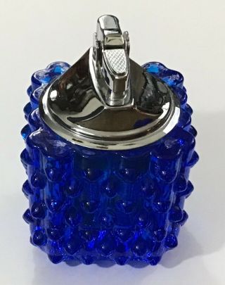 Vintage Cobalt Blue Silver Fenton Hobnail Cigarette Lighter 2