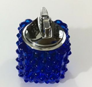 Vintage Cobalt Blue Silver Fenton Hobnail Cigarette Lighter 3