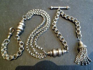 Antique Victorian Silver Albert / Albertina Pocket Watch Chain And Tassel Fob